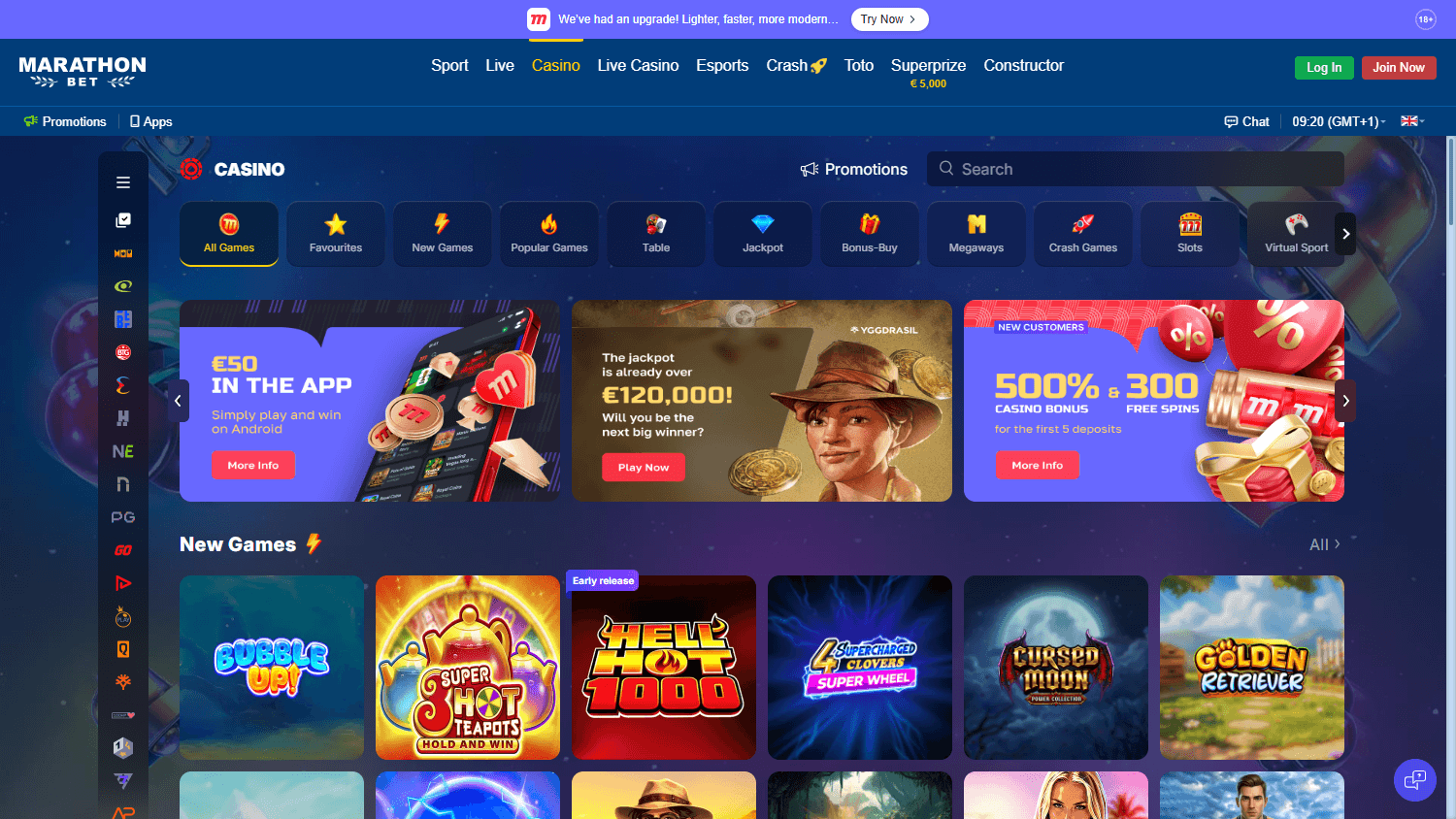 Lobby di MarathonBet
